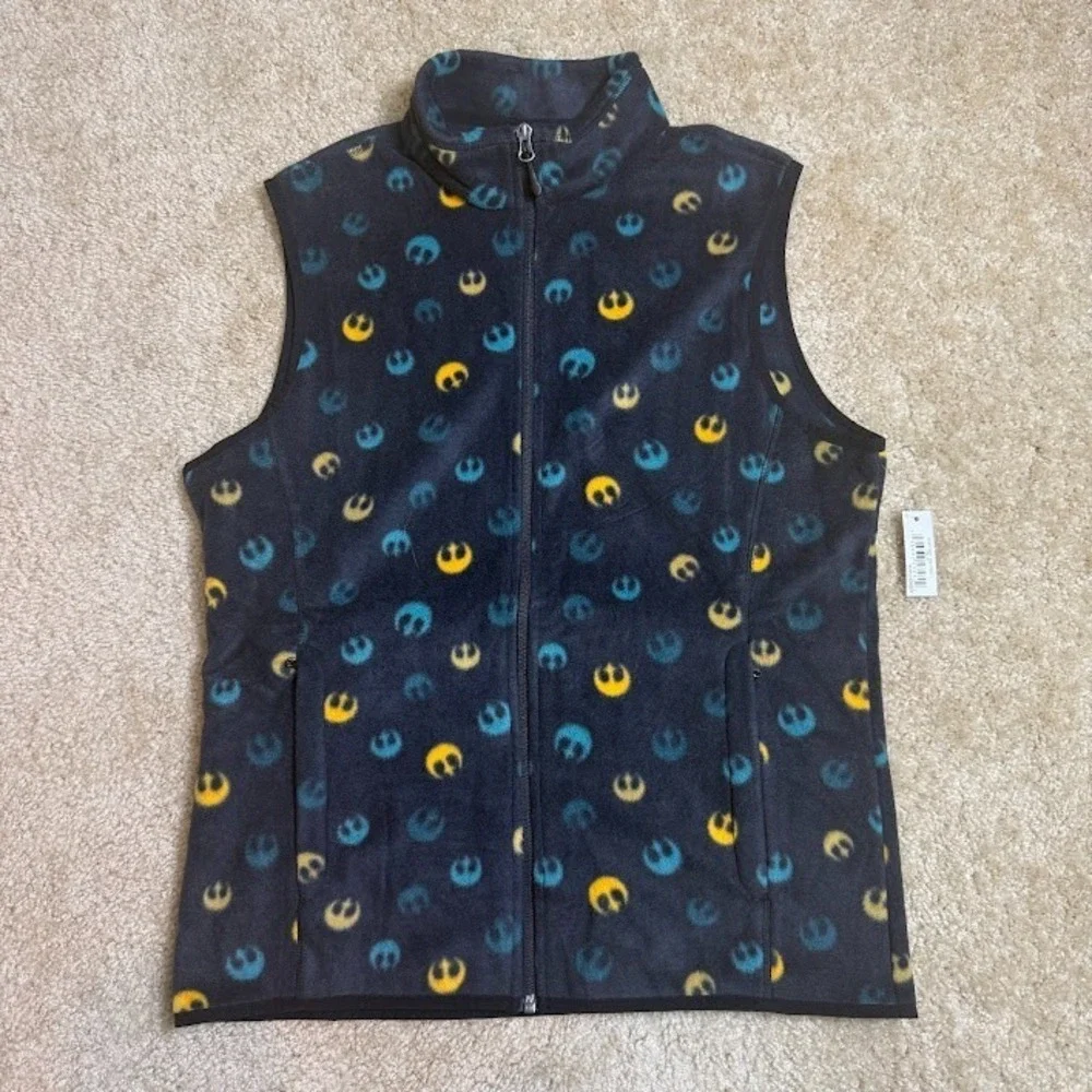 Star Wars Amazon Essentials Fleece Vest Mens M Black Rebel Alliance Full Zip NWT
